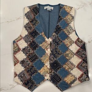 Vintage Tapestry Patchwork Vest Boho Western Cottagecore Cotton Medium